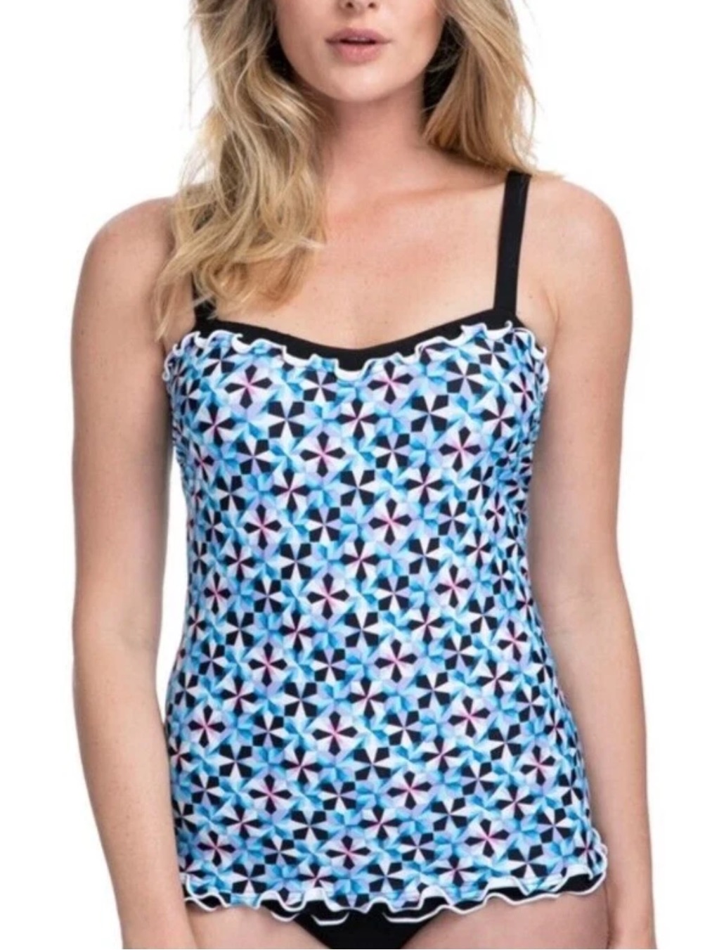 Profile By Gottex Pinwheel Blue D Cup Shirred Underwire Tankini Swim Top 34d